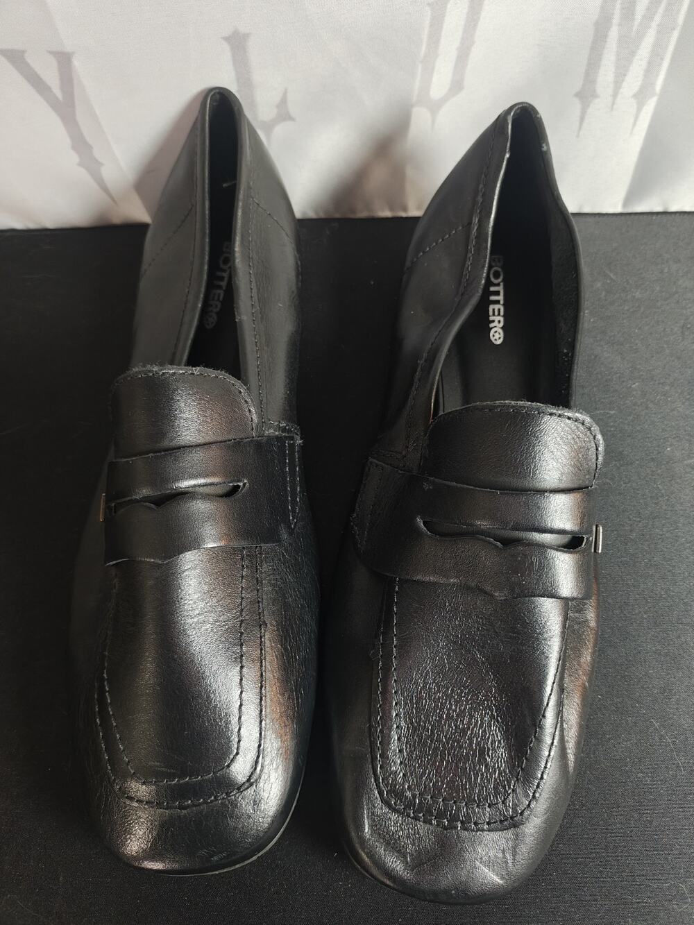 Botter Womens 9 Penny Loafers Flats Black Leather Slip On Low Top Shoes Blems*